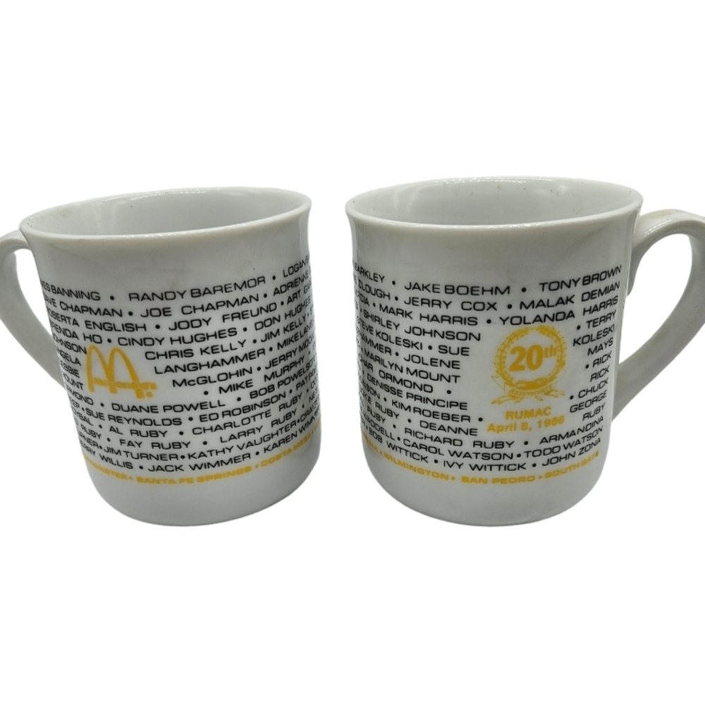 1986 McDonald's 20th Anniversary Vintage Ceramic RUMAC Coffee Mugs Set of 2